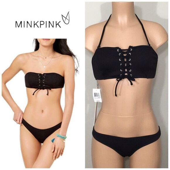 MINKPINK ribbed lace up bikini. NWT - Picture 1 of 8
